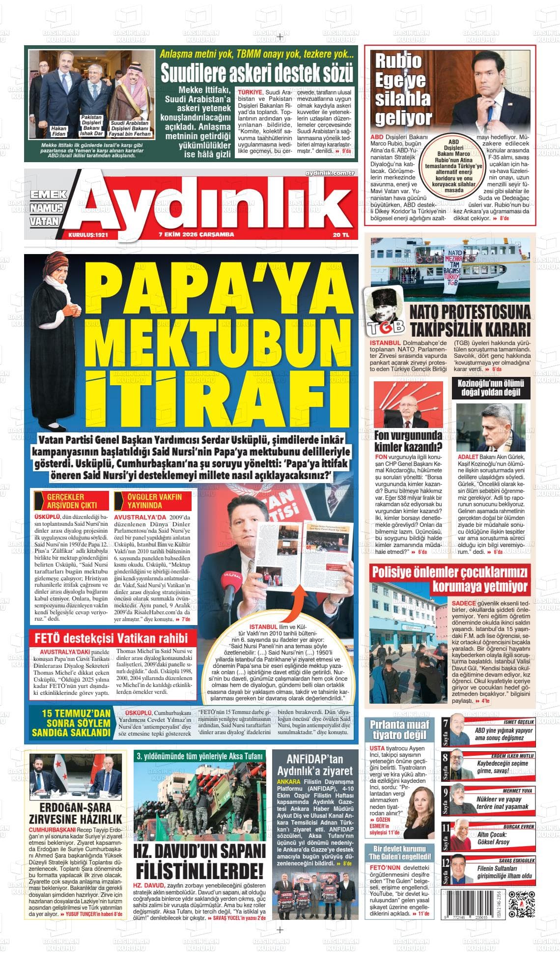 AYDINLIK gazetesi kapağı
