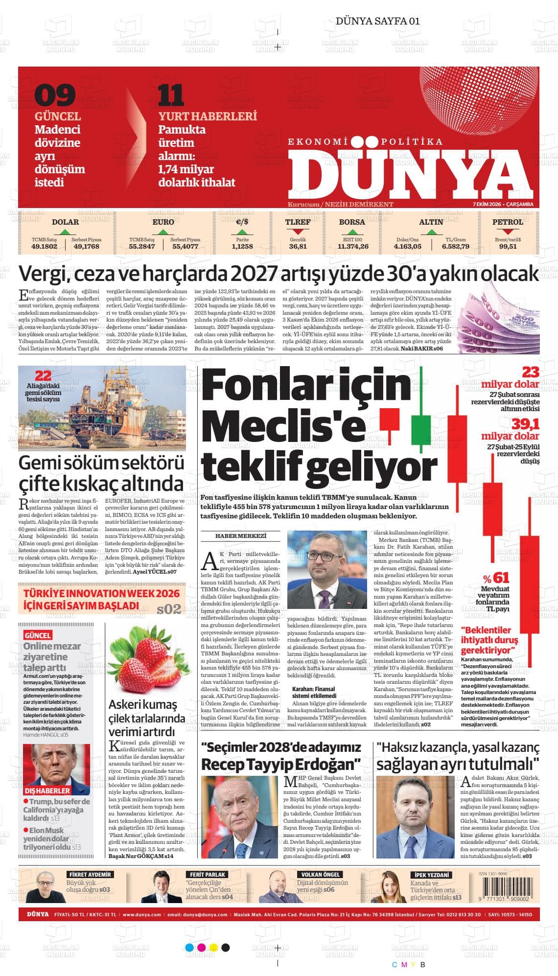 DÜNYA gazetesi kapağı