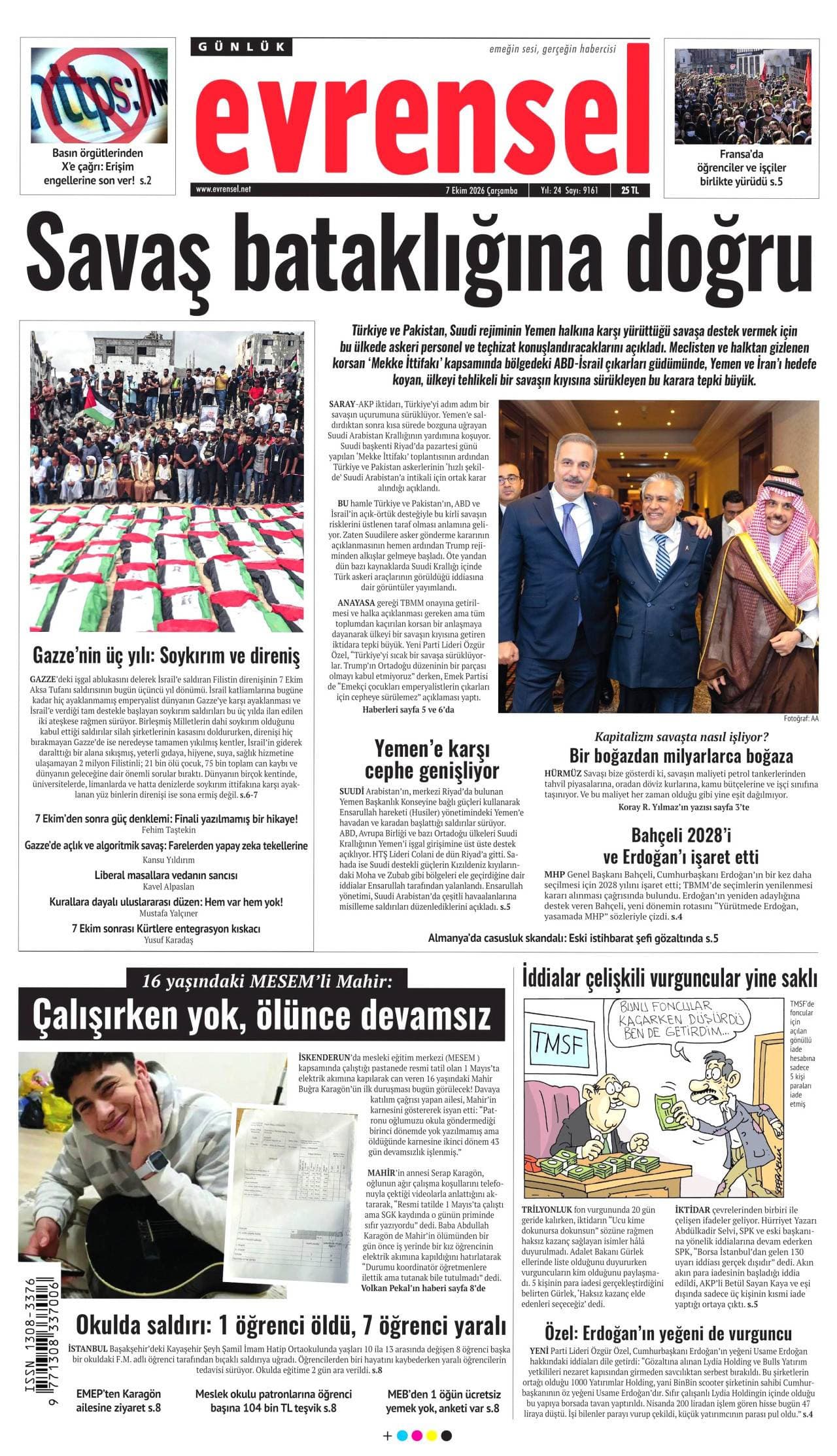GÜNLÜK EVRENSEL gazetesi kapağı