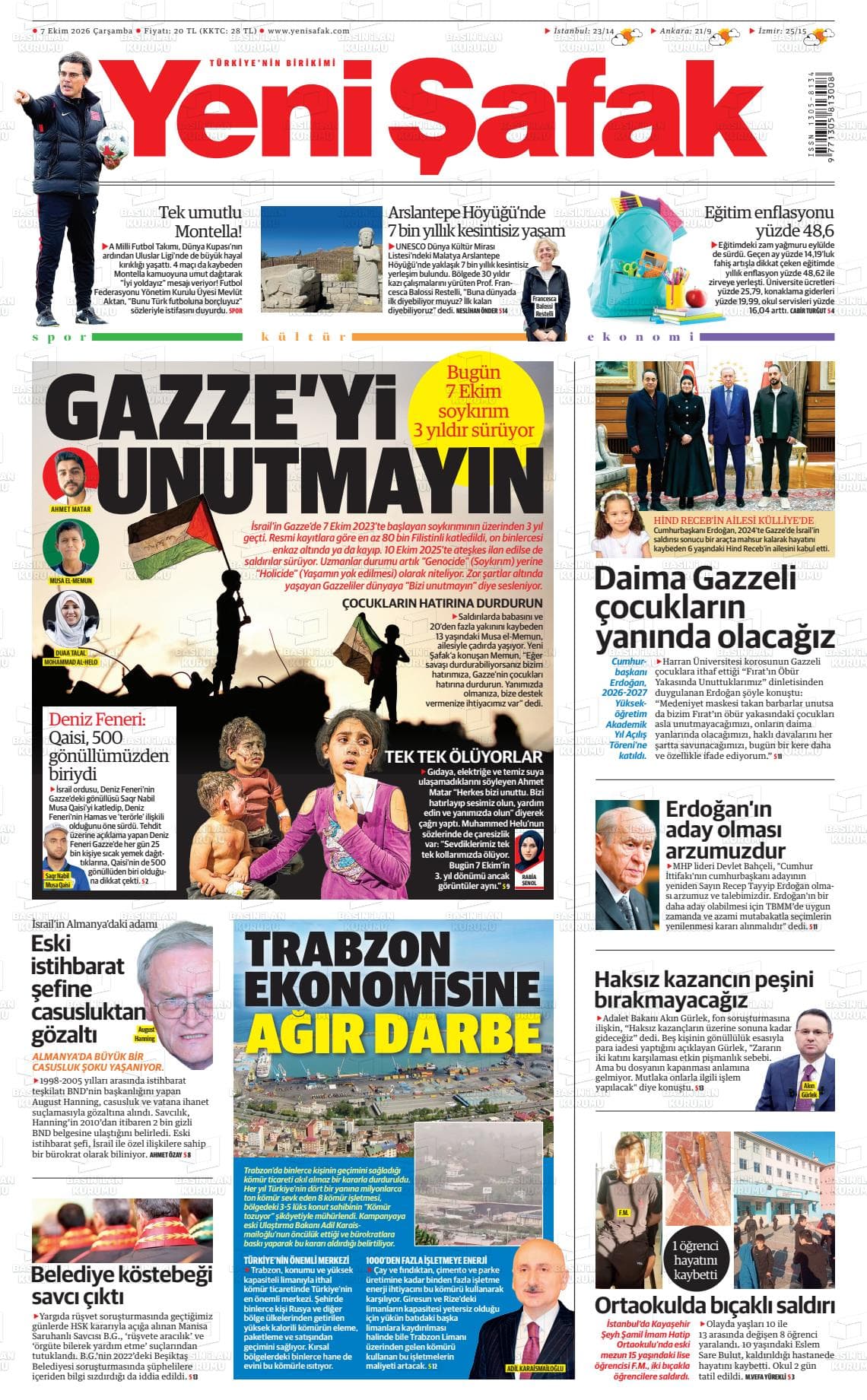 YENİ ŞAFAK gazetesi kapağı