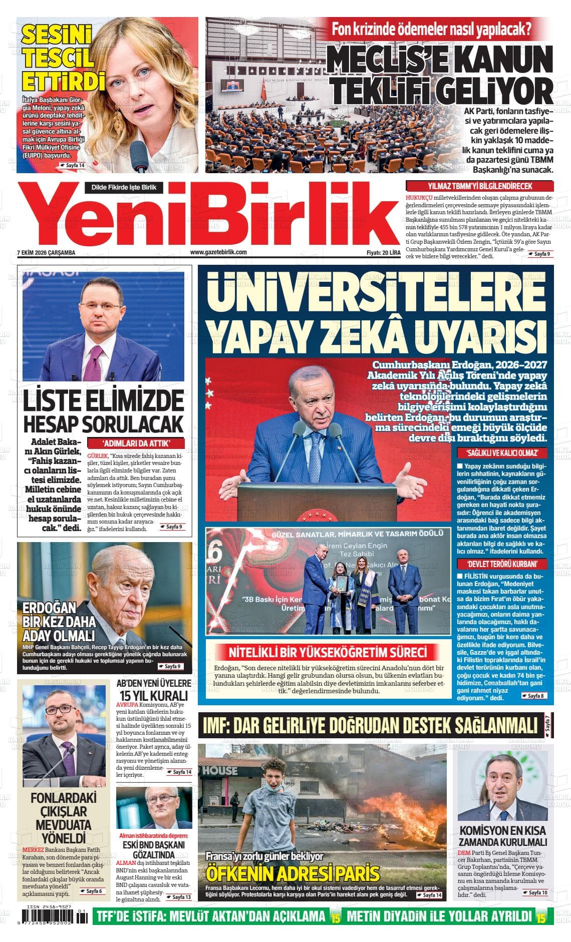 YENİ BİRLİK gazetesi kapağı