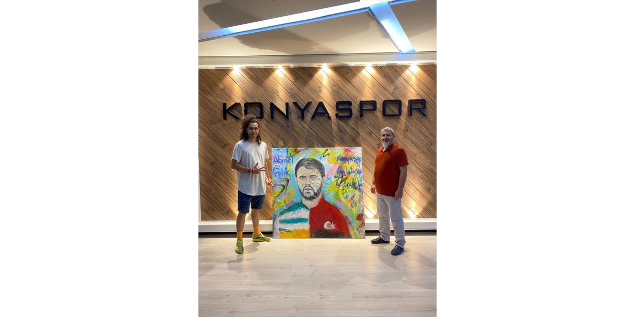 İsviçre'de memleketini resimleriyle temsil eden gurbetçi, Konyaspor'a Ahmet Çalık portresi hediye etti
