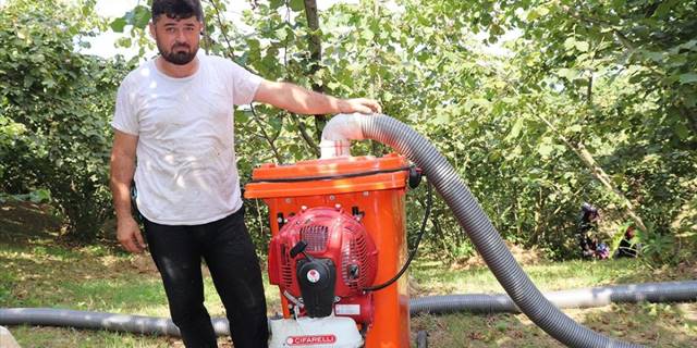 Ordu'da inşaat ustası çöp kovasından fındık toplama makinesi yaptı