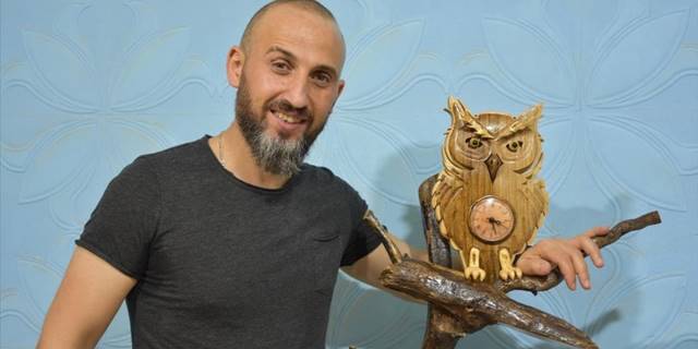 Trabzonlu elektrik ustası ağaç parçalarını adeta sanat eserine dönüştürüyor