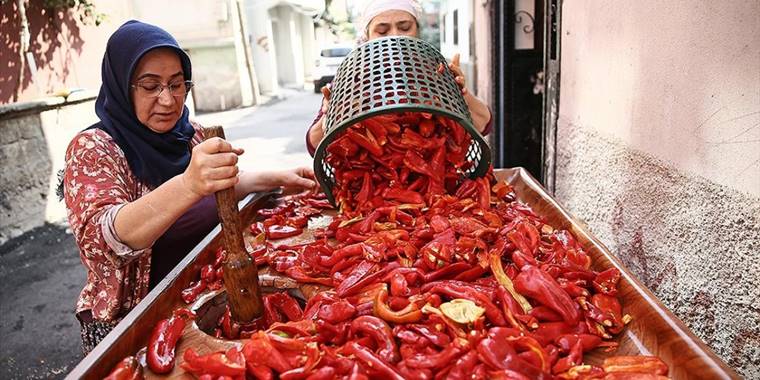 Çukurovalı kadınlar biber salçası mesaisinde