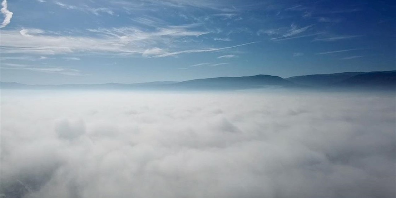 Düzce Ovası'ndaki sis dron ile görüntülendi