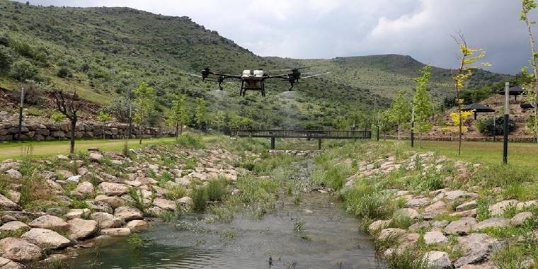 Kayseri Talas'ta droneli tarım ilaçlaması