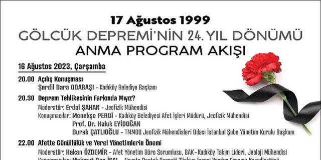 Kadıköy Belediyesi, Gölcük Depremi'nin 24. Yıl Dönümünde Anma Programı Düzenliyor