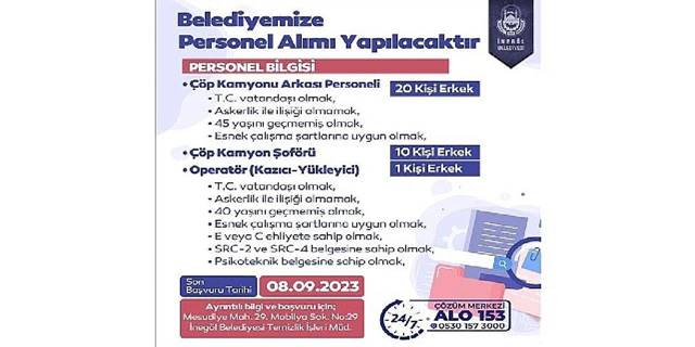 İnegöl Belediyesi 31 Personel Alacak