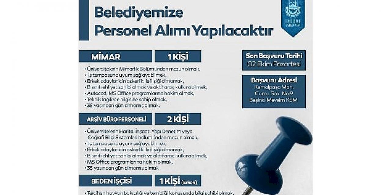 İnegöl Belediyesi Mimar, Büro Personeli Ve Beden İşçisi Alacak