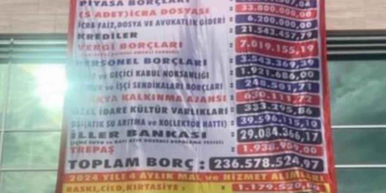 Uzunköprü'nün borçları belediye binasına asıldı