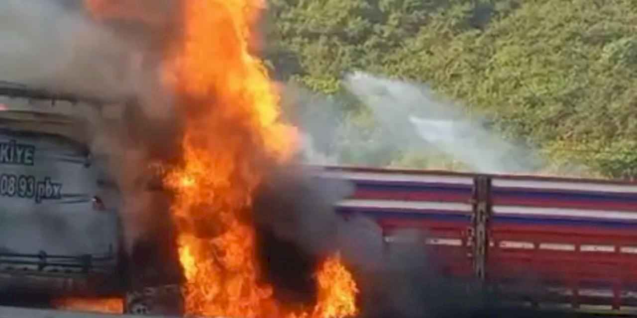 Bolu Dağı inişinde tır yandı!