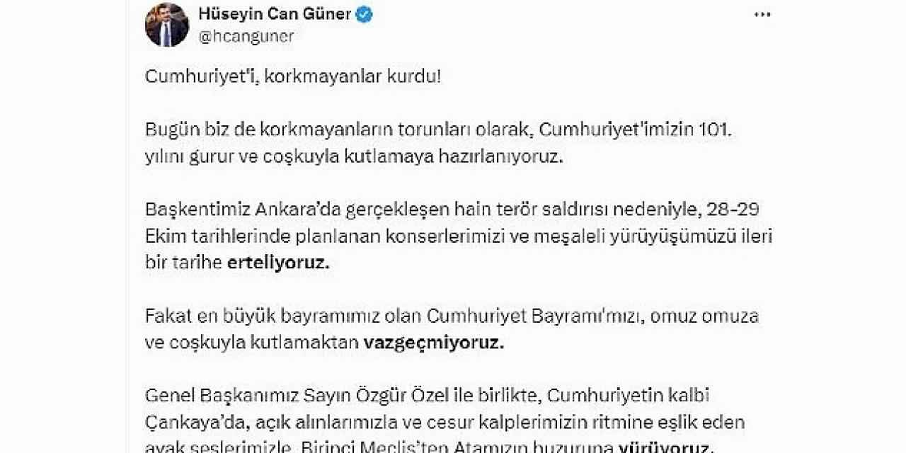 Çankaya Belediye Başkanı Hüseyin Can Güner'in Cumhuriyet Bayramı Etkinlikleri ile İlgili Açıklaması