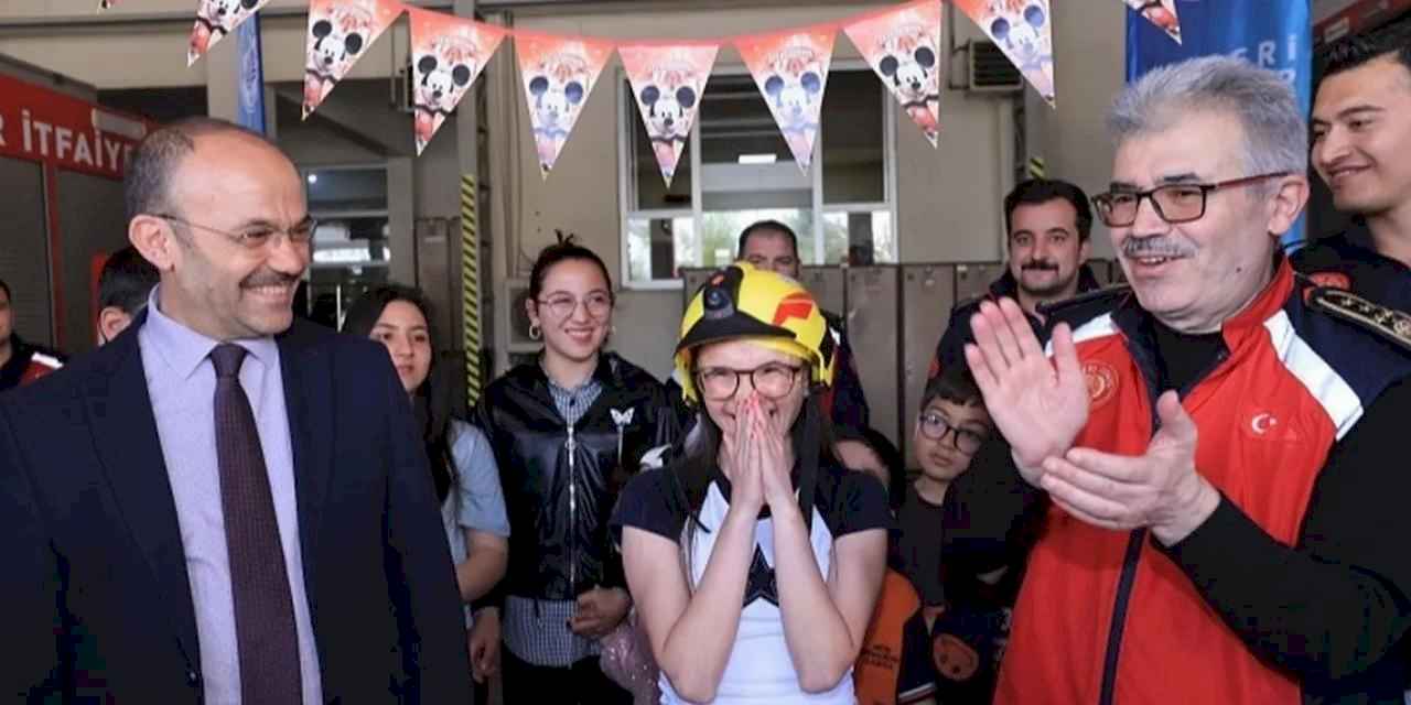 Kayseri itfaiyesinden Aleyna'ya 'özel' kutlama