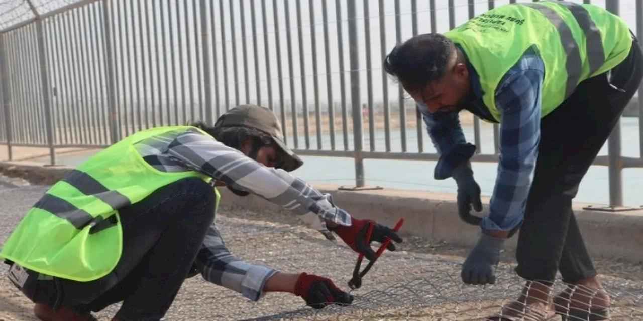 Sulama kanalında can güvenliği için tel örgü önlemi