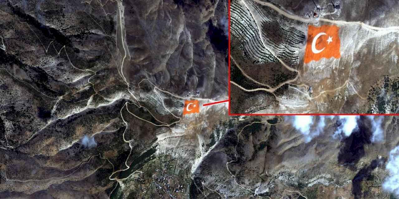 Ahır Dağı zirvesine işlenen Türk bayrağı uzaydan görüntülendi