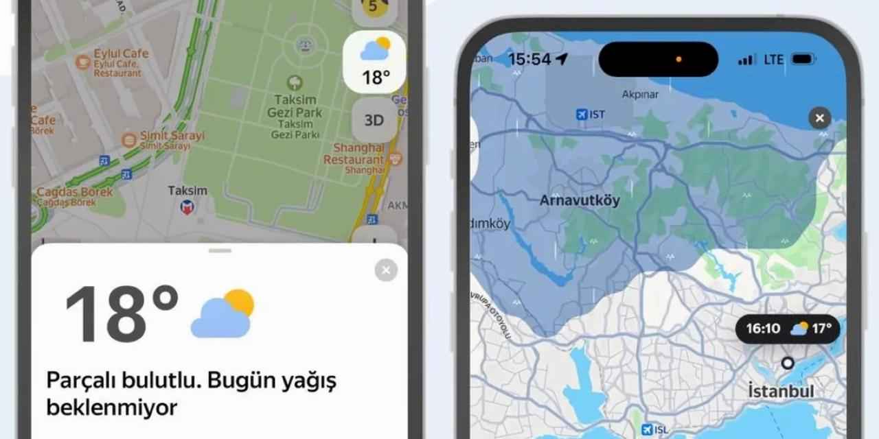 Yandex Maps'e gerçek zamanlı hava durumu tahminleri geldi