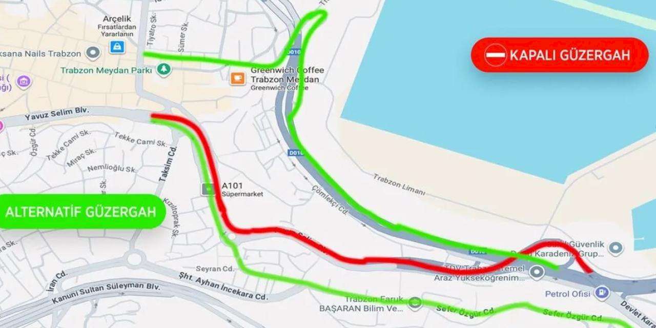 Trabzon’da asfalt çalışması için yol geçici olarak kapandı