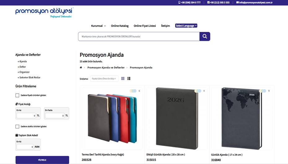 Promosyon Ajanda Özellikleri