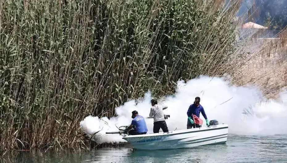 Antalya’da denizden karaya ilaçlama yapılıyor