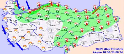 Türkiye genelinde hava sıcaklıkları düşüyor ve kuvvetli yağış geliyor