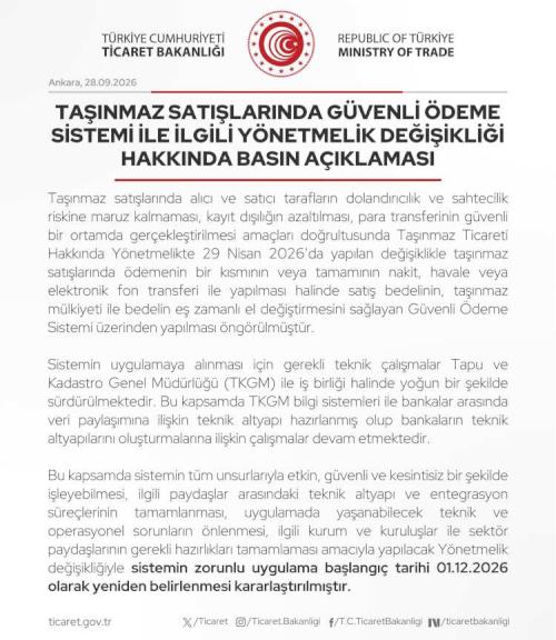 Tapu işlemlerinde güvenli ödeme sistemi ertelendi