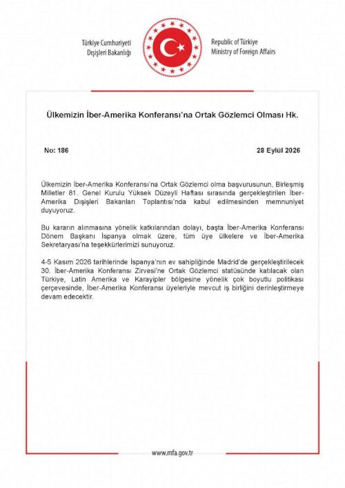 Türkiye'nin İber-Amerika Konferansı başvurusu kabul edildi