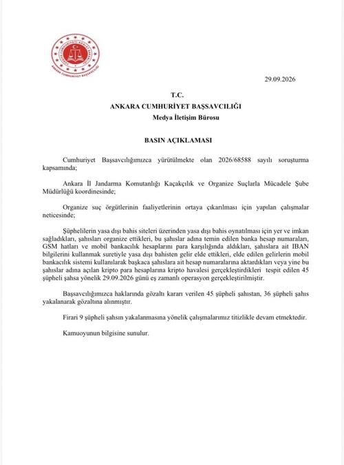 Ankara merkezli yasa dışı bahis operasyonunda 36 gözaltı