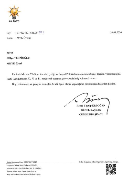 Ak parti sosyal politikalar başkanlığı'na hülya terzioğlu atandı